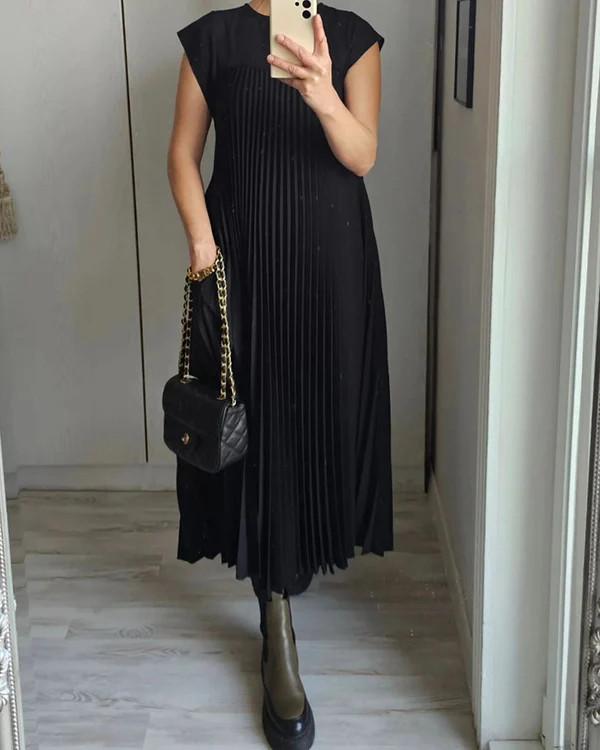 Women Pleated Simple Solid Colour Dress