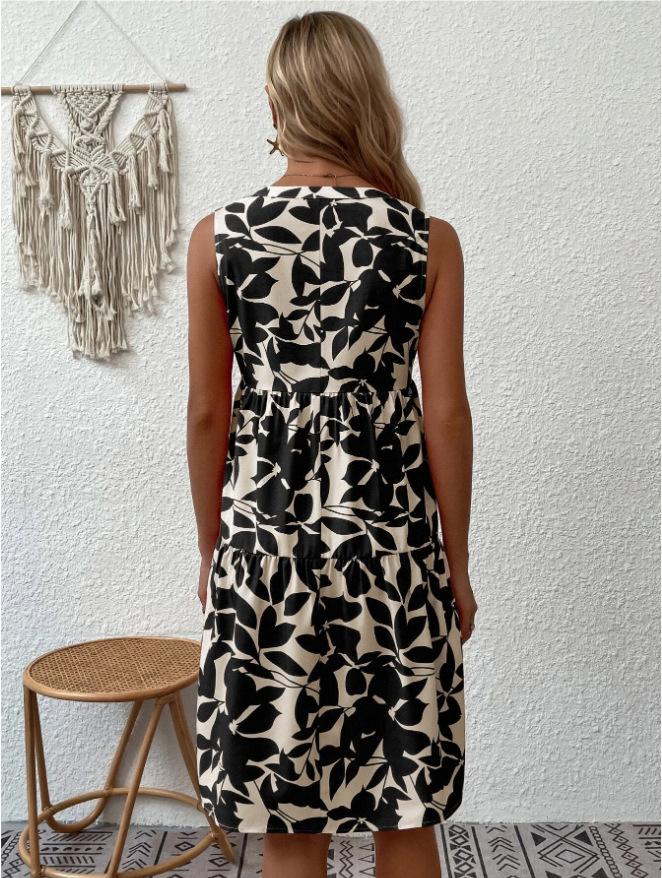 Bohemian Fashion Loose V Neck Print Dress
