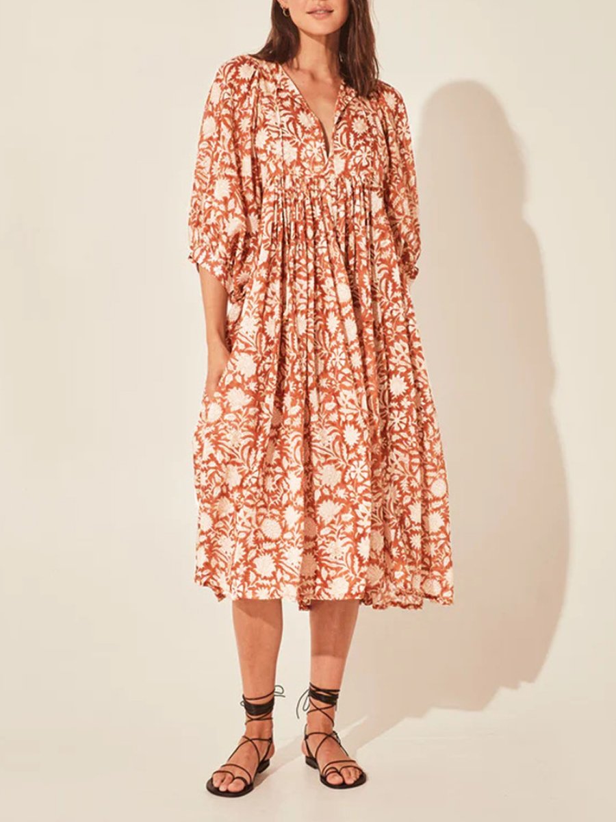 Floral fashion mid-sleeved dress