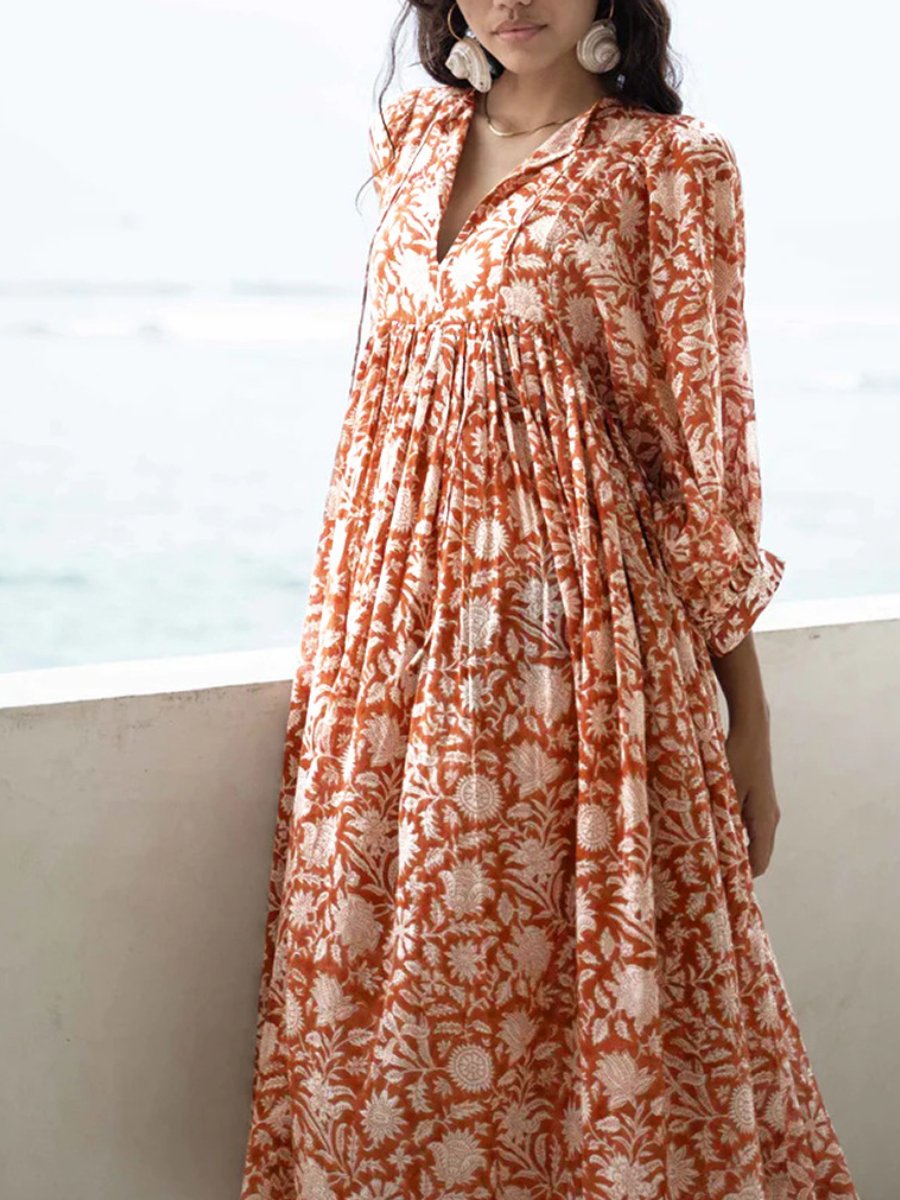 Floral fashion mid-sleeved dress