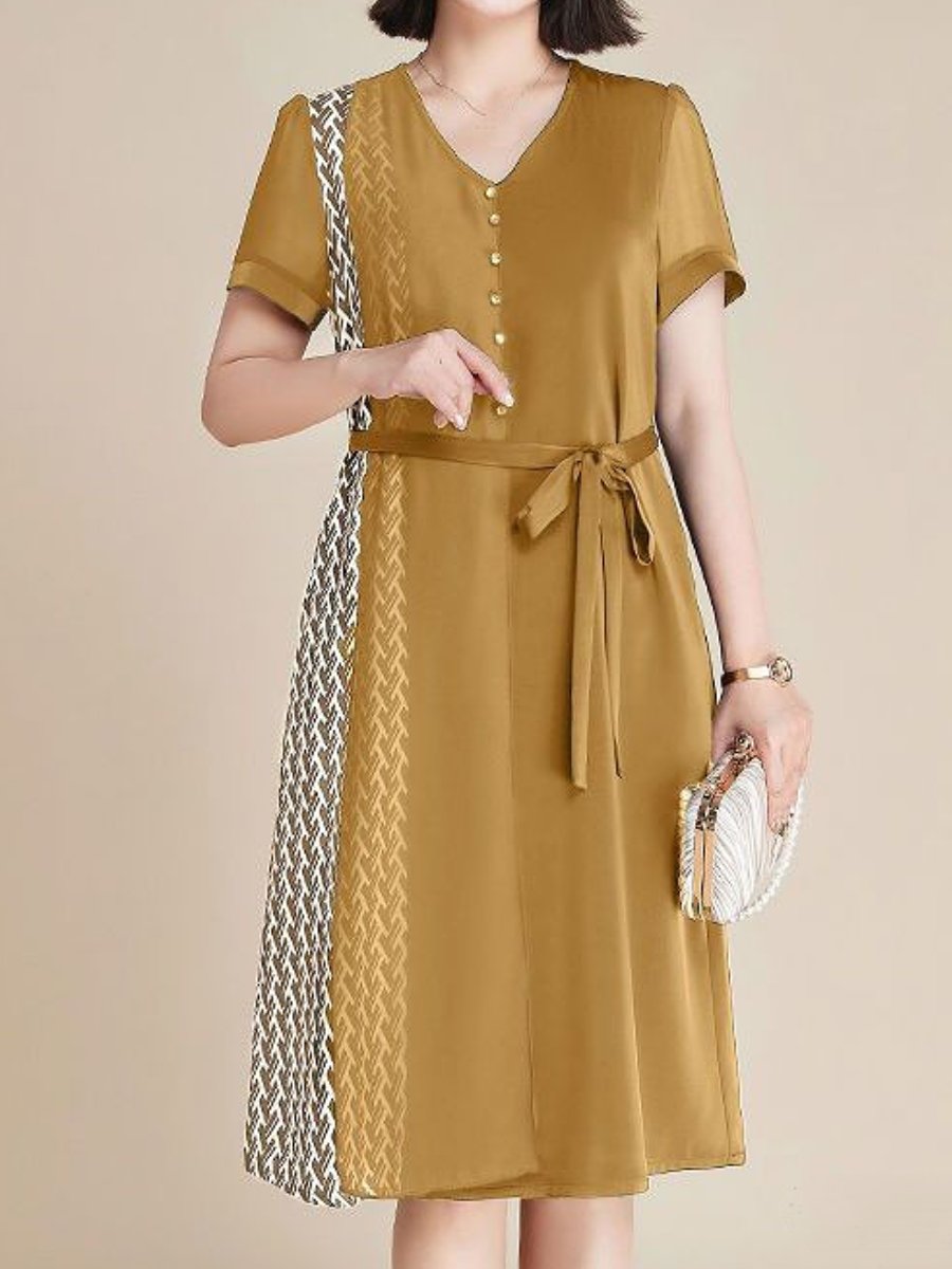 Short-Sleeve Patchwork Chiffon Dress