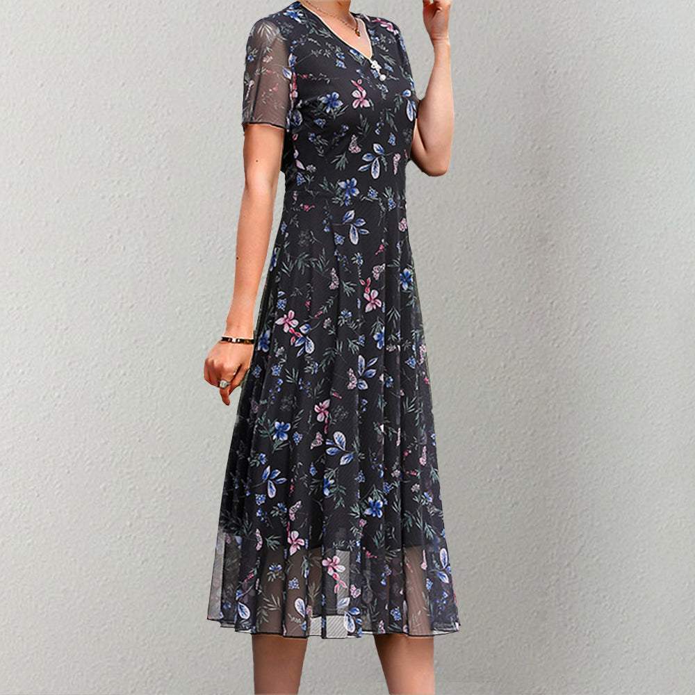 Trendy Floral  Short Sleeve Midi Dress