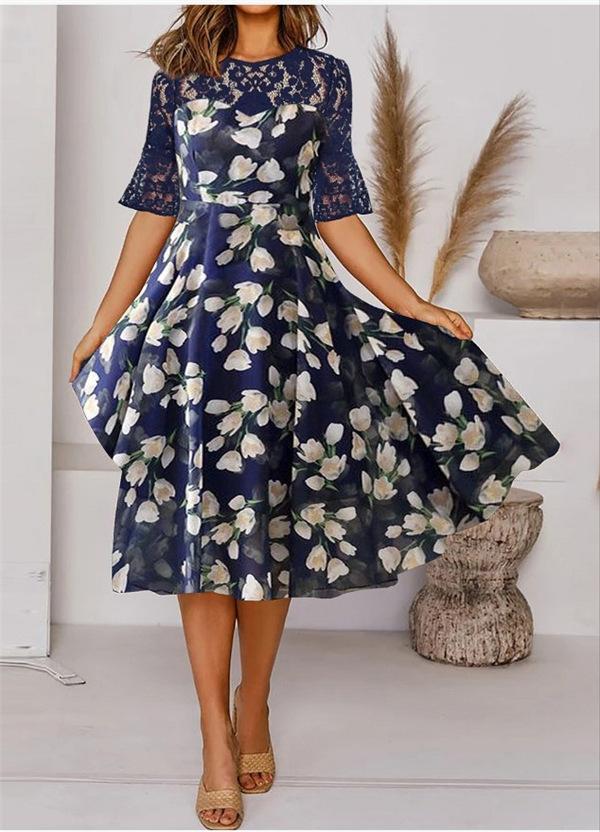 Elegant Floral Print Short Sleeve Maxi Dress